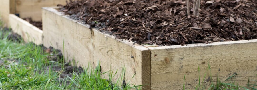 Rubber mulch in a garden bed