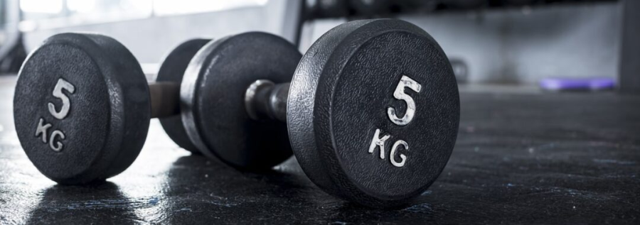Two 5kg weights on a rubber mat